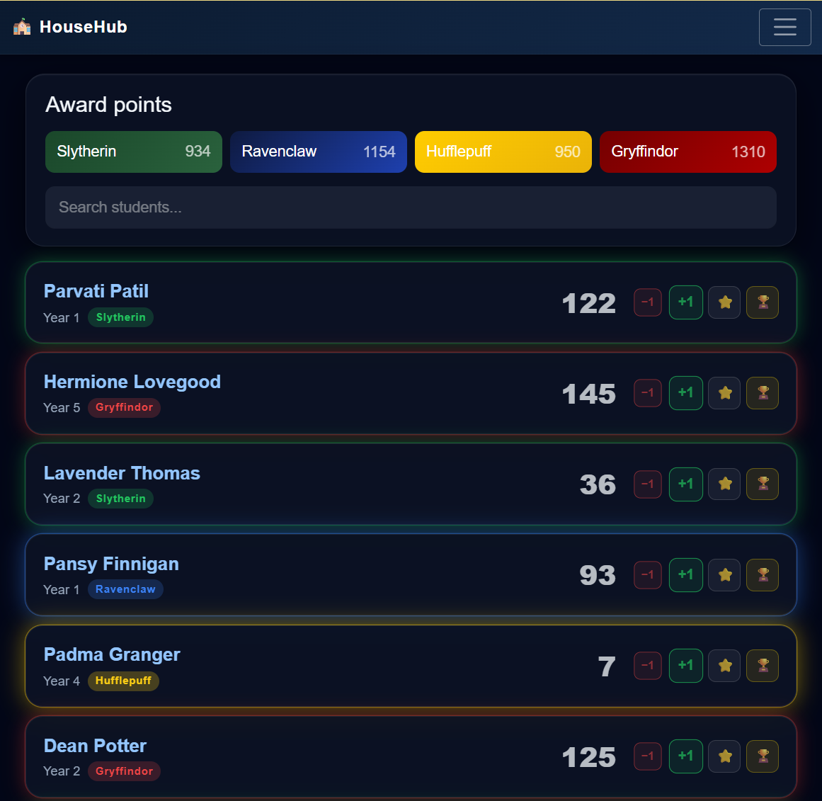 Points awarding interface